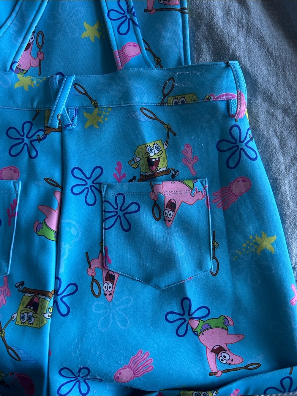 SpongeBob Squarepants Blue Short Overalls with Patrick & SpongeBob Print - Picture 5 of 7